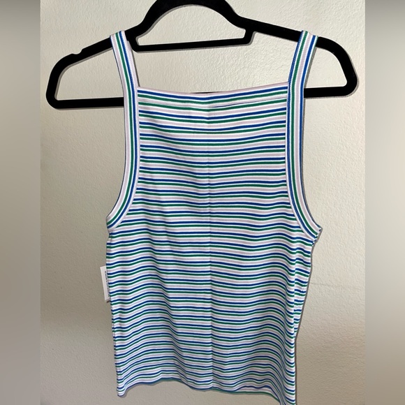 Rib-Knit Cool Striped Spaghetti Straps Tank Top Cami - Picture 2 of 3